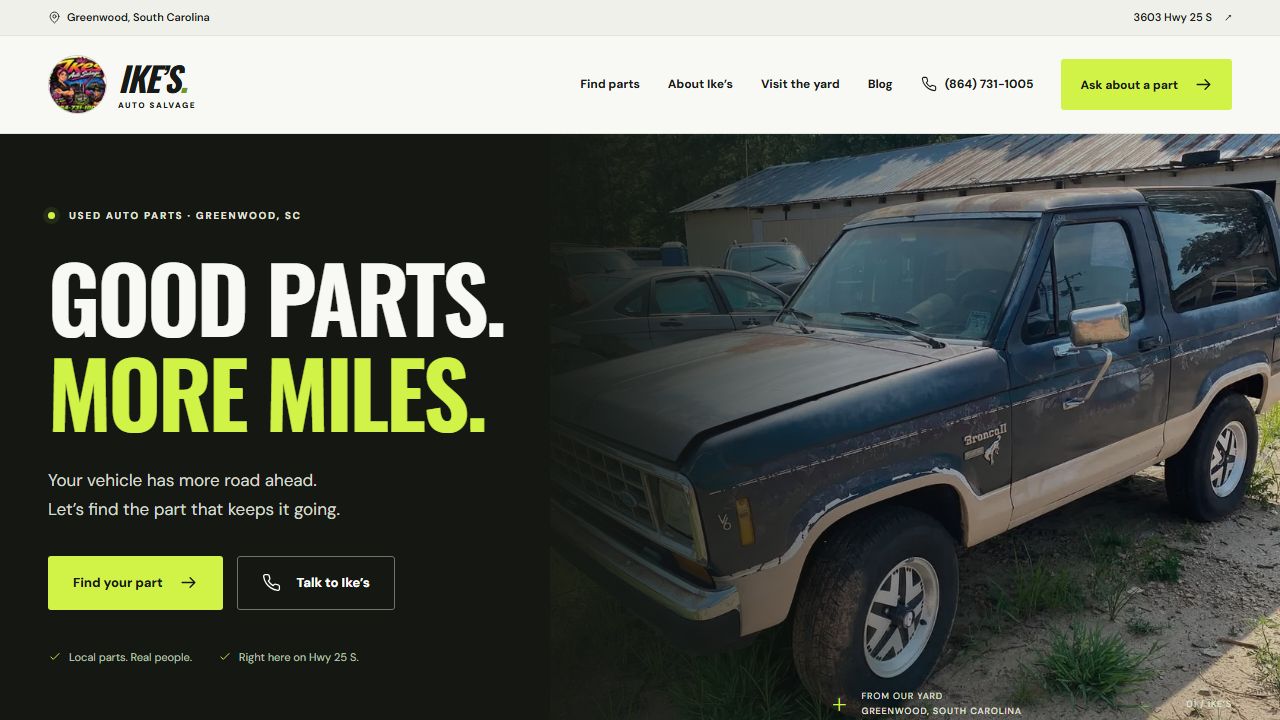 Ike's Auto Salvage website preview